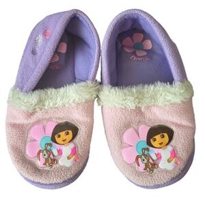 Dora the Explorer Girls Fleece Slippers 11/12 Fur Y2K Character Cartoon Shoes